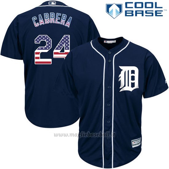 Maglia Baseball Uomo Detroit Tigers Miguel Cabrera 24 Blu Estrellas y Rayas Cool Base